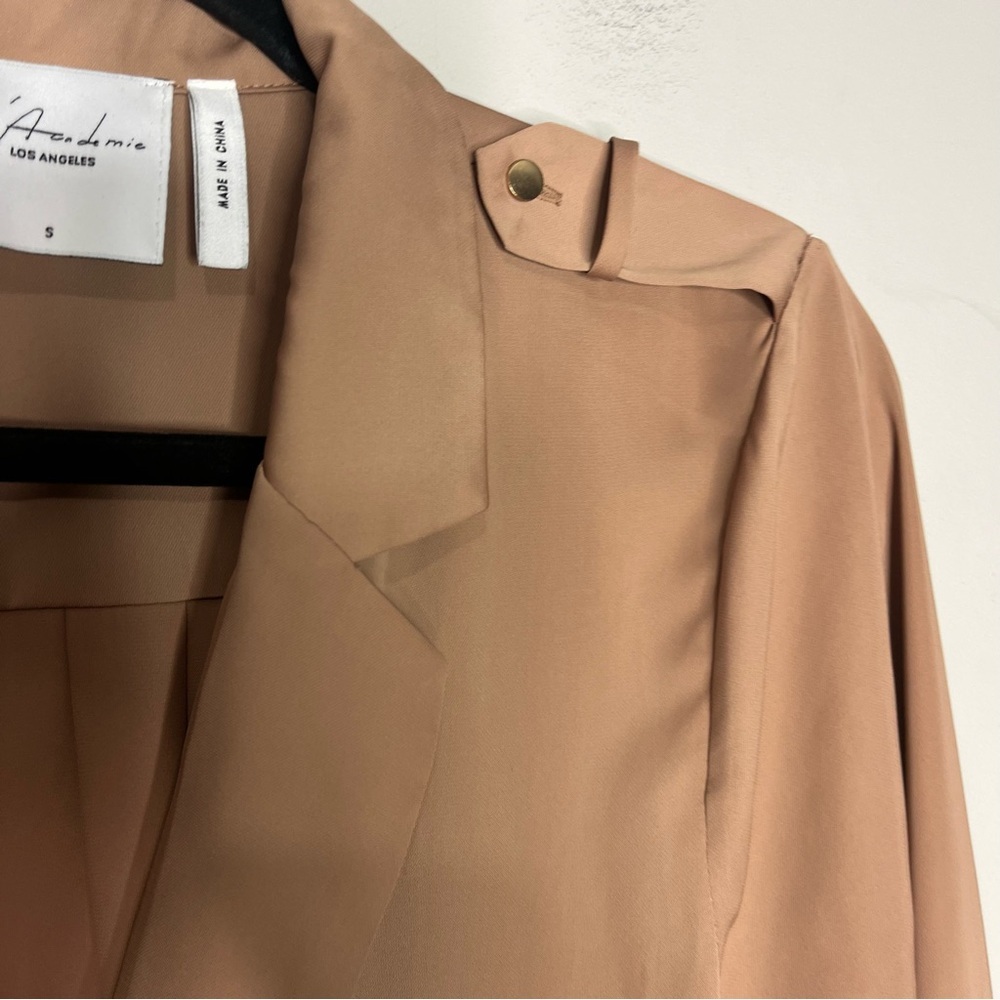 L’Academie Cadet Blazer Buttoned Long Sleeve Mini Dress in Brown Satin, size S - Picture 5 of 15